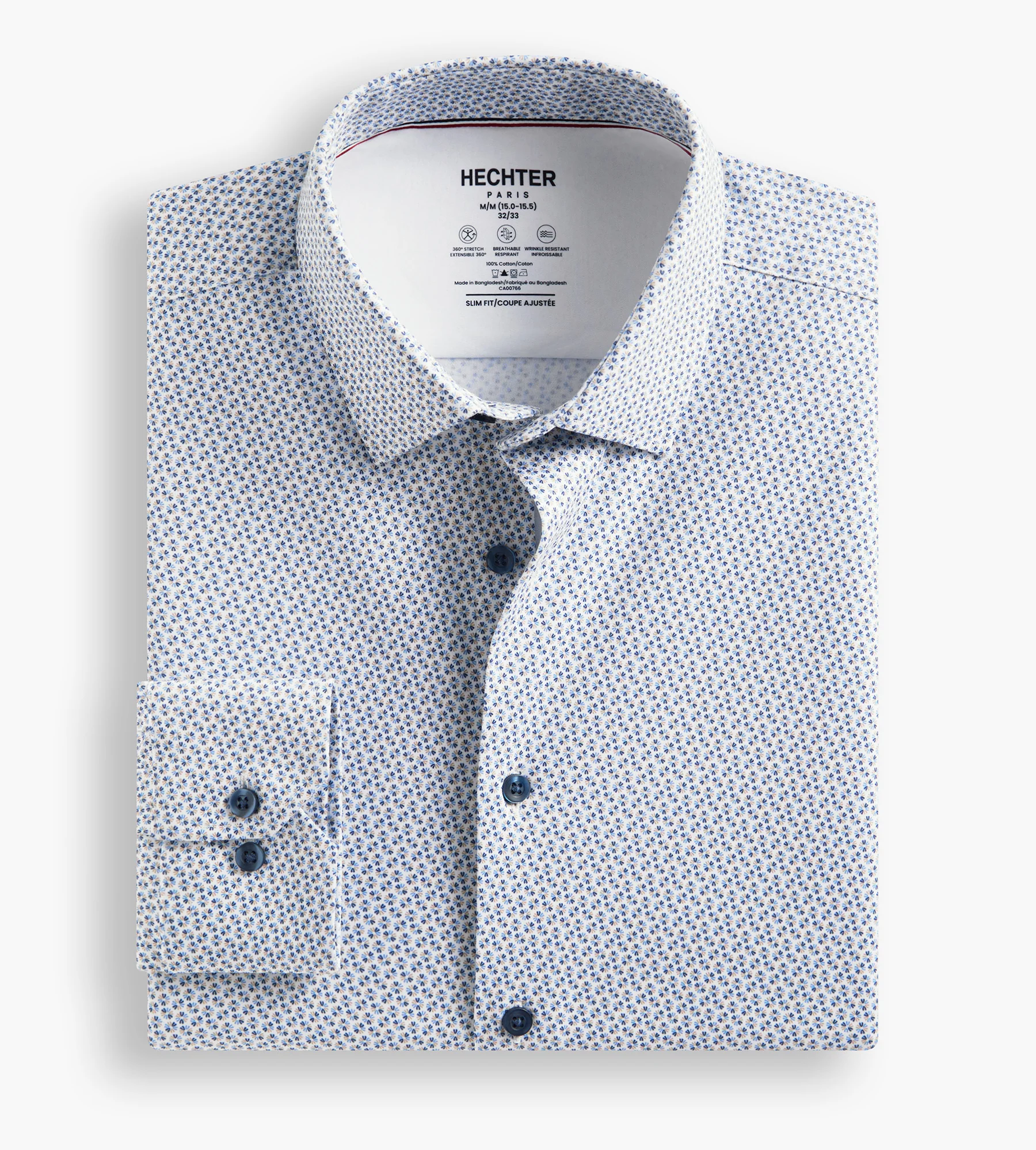 Slim Fit 360 Stretch Knit Non-Iron Soft Touch Geo Print Jersey Dress Shirt