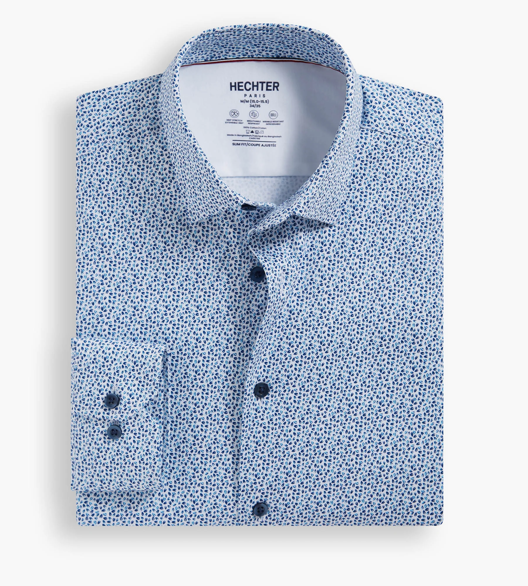 Slim Fit 360° Stretch Soft Touch Leaf Print Jersey Dress Shirt