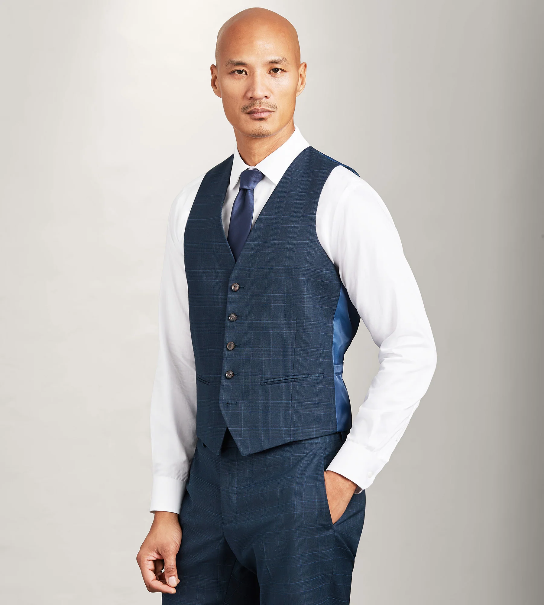 Navy Plaid Suit Vest