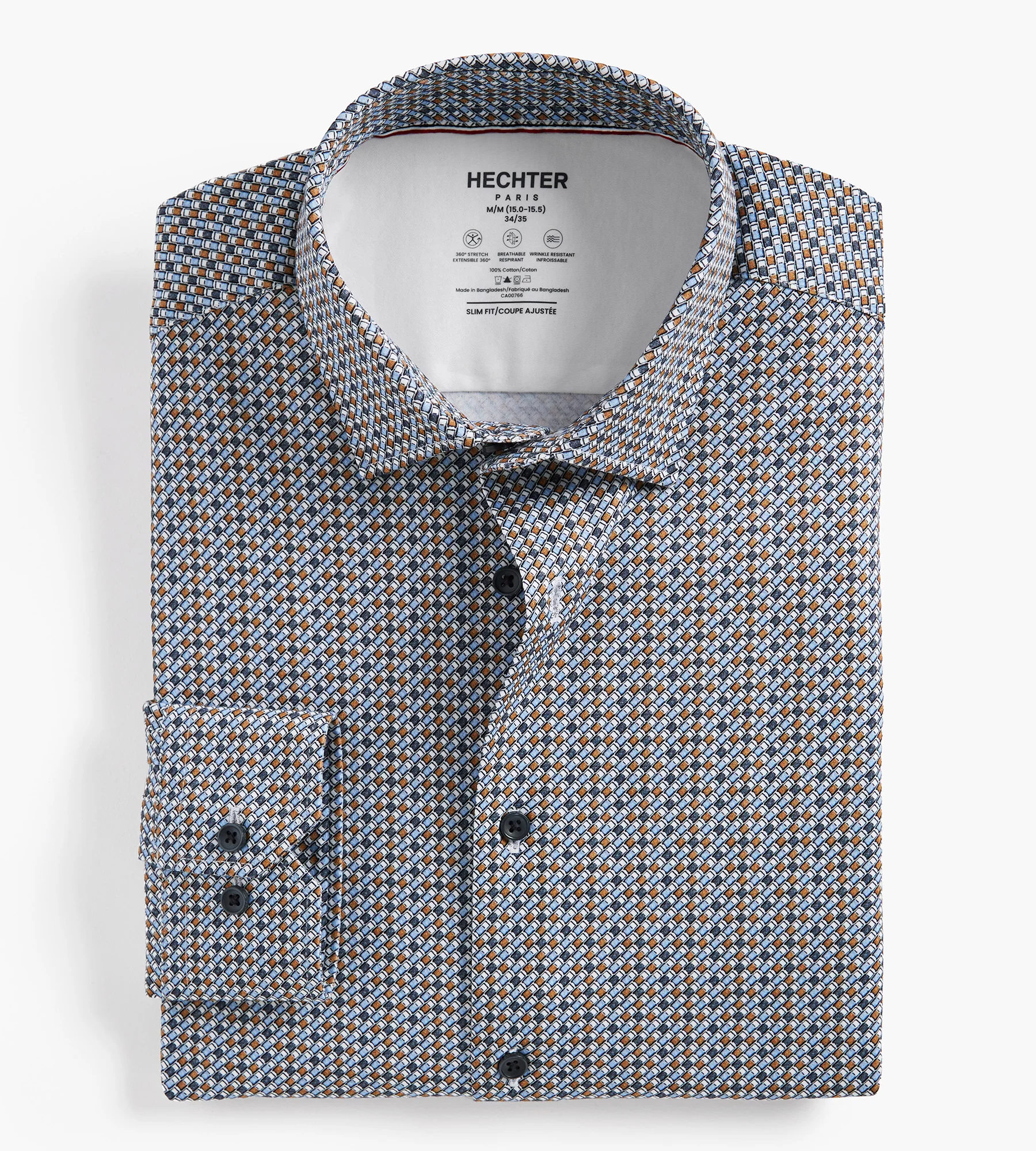 Slim Fit 360 Stretch Knit Non-Iron Soft Touch Geo Print Jersey Dress Shirt