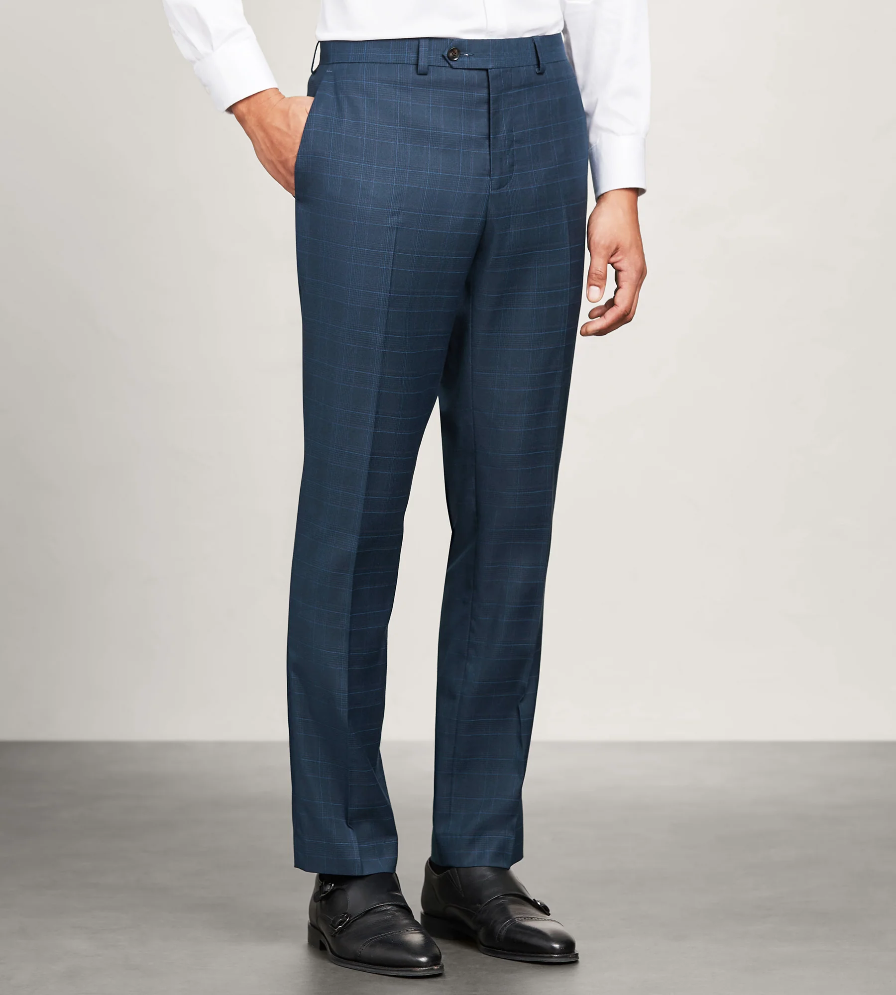 Slim Fit Navy Plaid Suit Pants