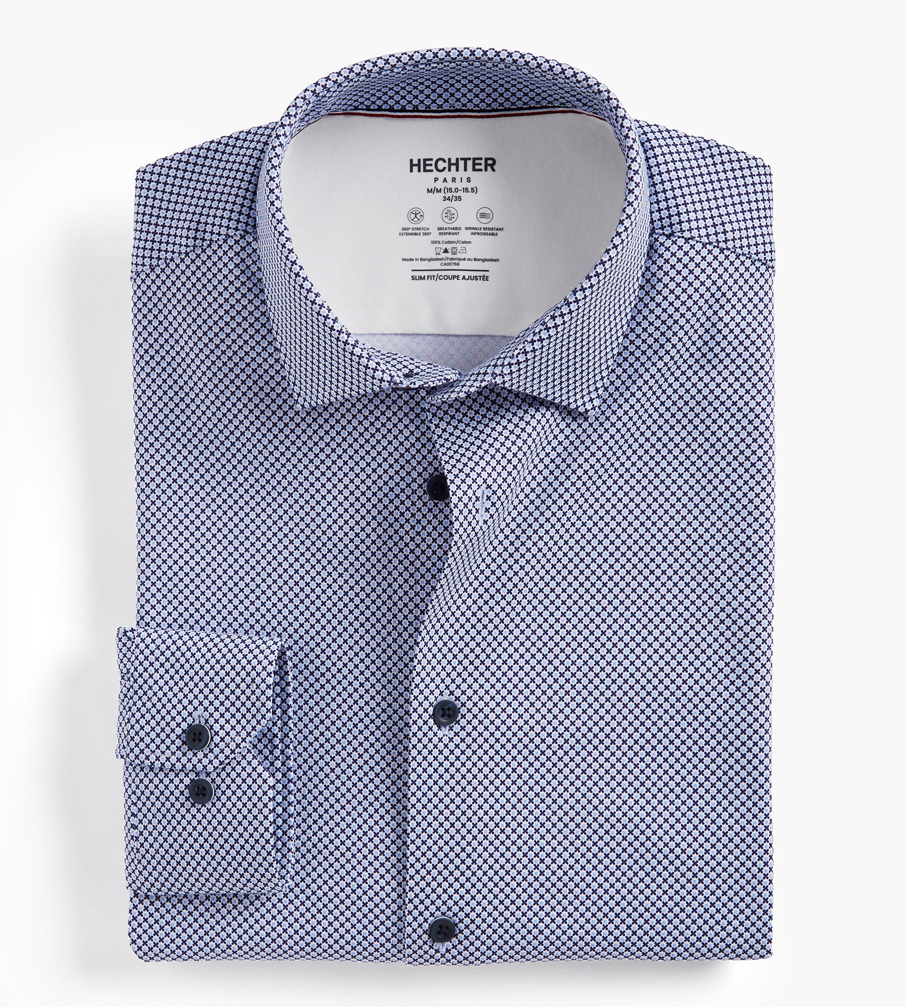 Slim Fit 360 Stretch Knit Non-Iron Soft Touch Geo Print Jersey Dress Shirt