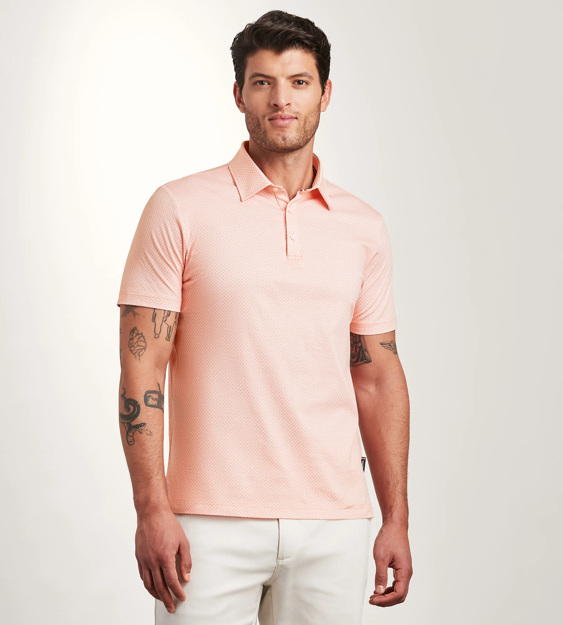 Modern Fit Short Sleeve Geo Pattern Structured Collar Polo