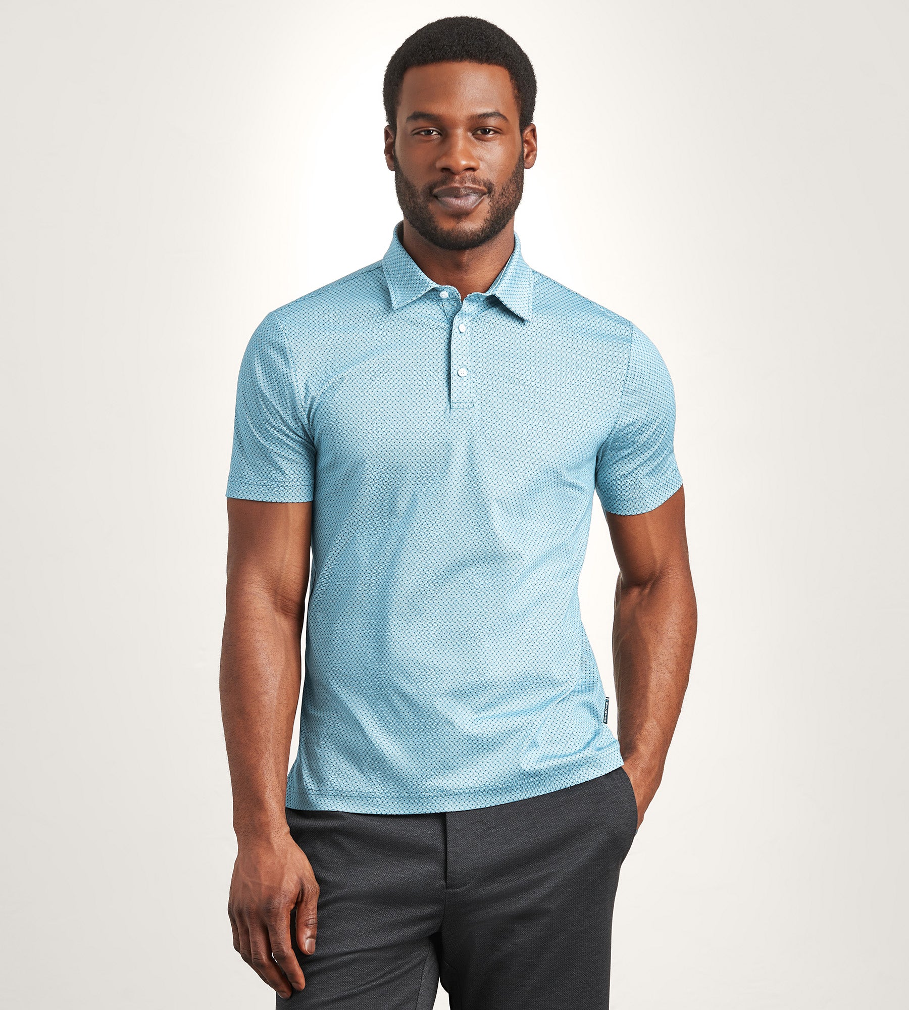 Modern Fit Short Sleeve Geo Pattern Structured Collar Polo