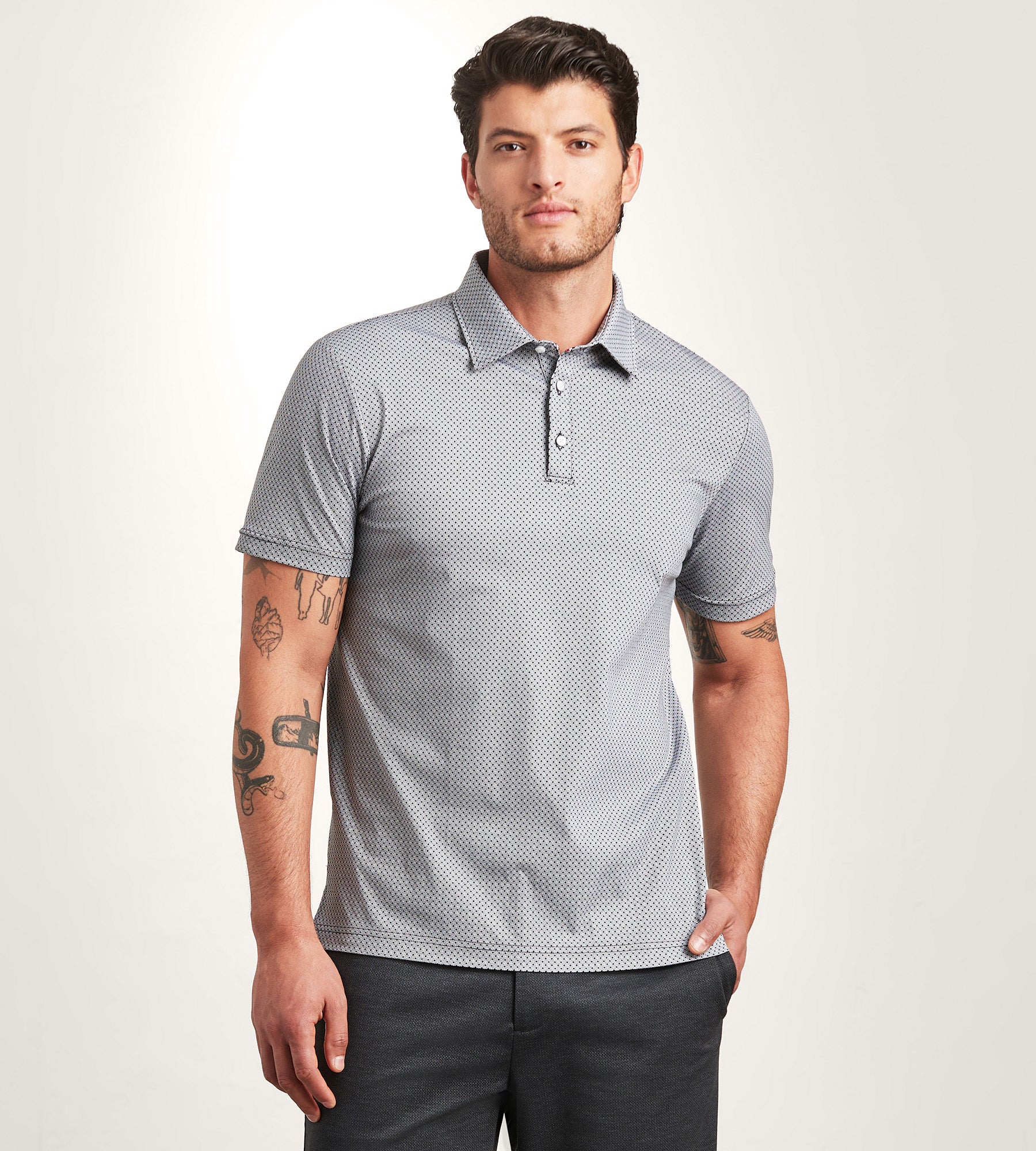 Modern Fit Short Sleeve Geo Pattern Structured Collar Polo