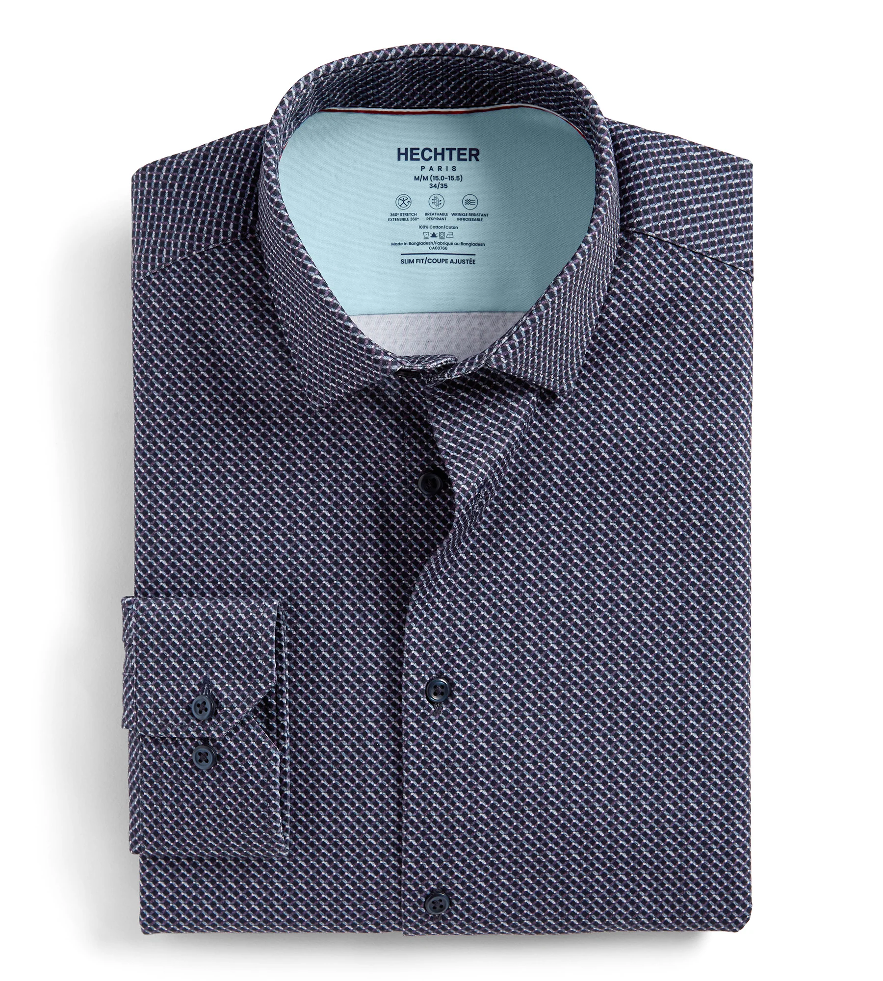 Slim Fit 360 Stretch Knit Non-Iron Soft Touch Geo Print Jersey Dress Shirt