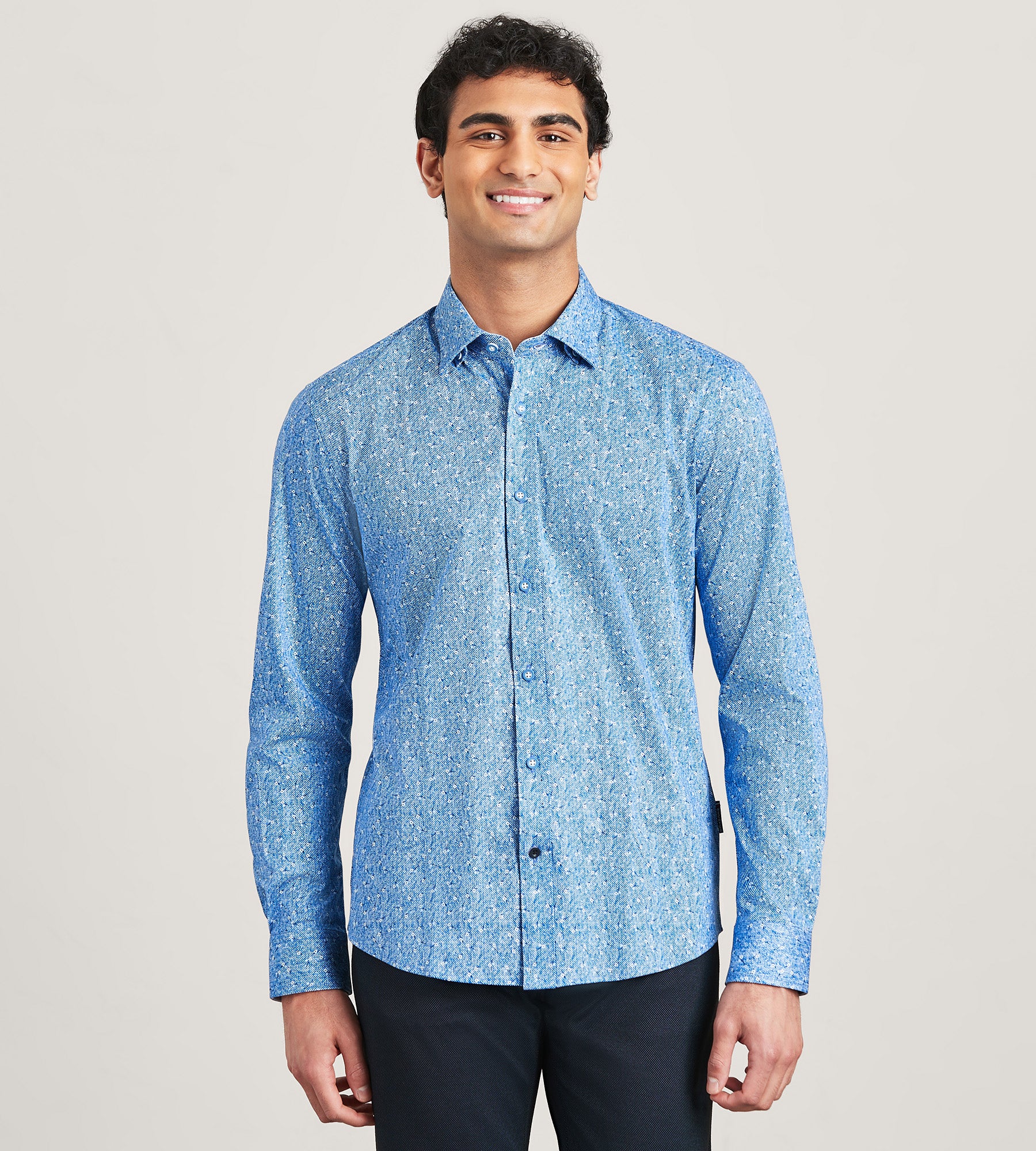 Hecther Paris Long Sleeve 360 Stretch Floral Print Casual Shirt