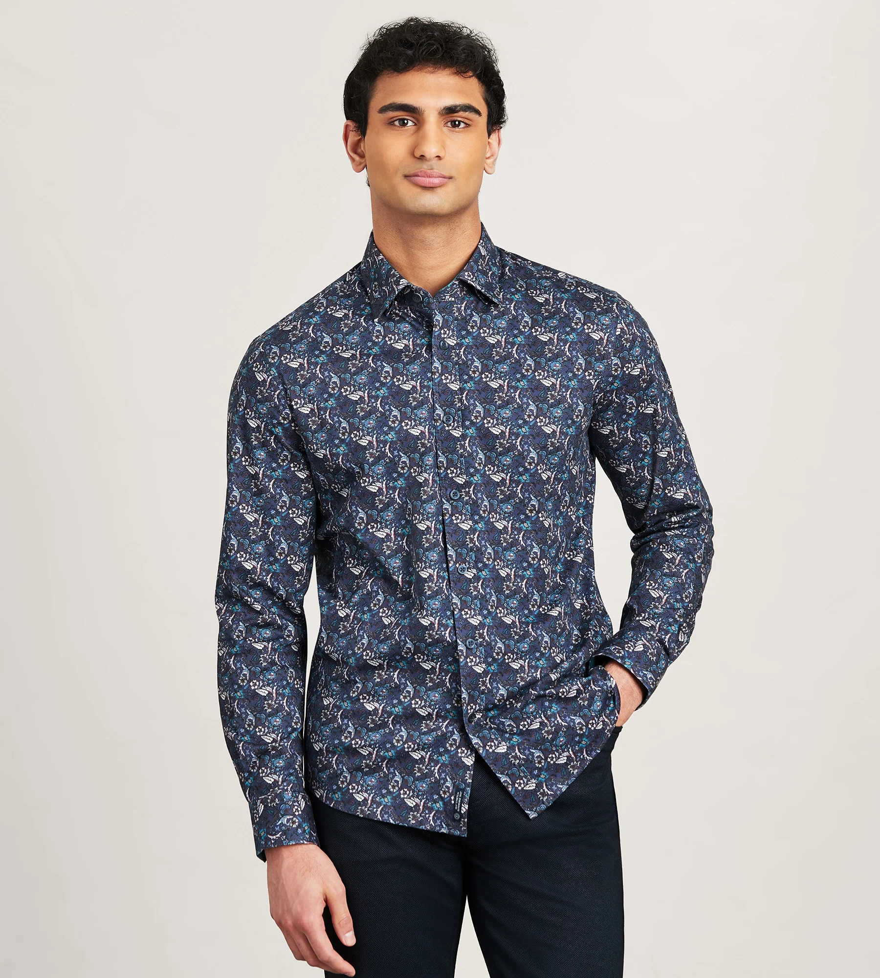 Hecther Paris Long Sleeve 360 Stretch Floral Print Casual Shirt