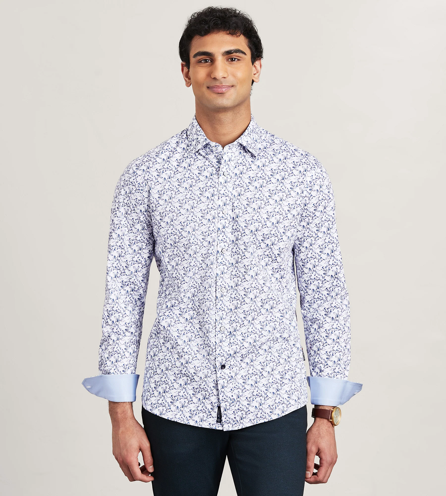 Hecther Paris Long Sleeve 360 Stretch Floral Print Casual Shirt