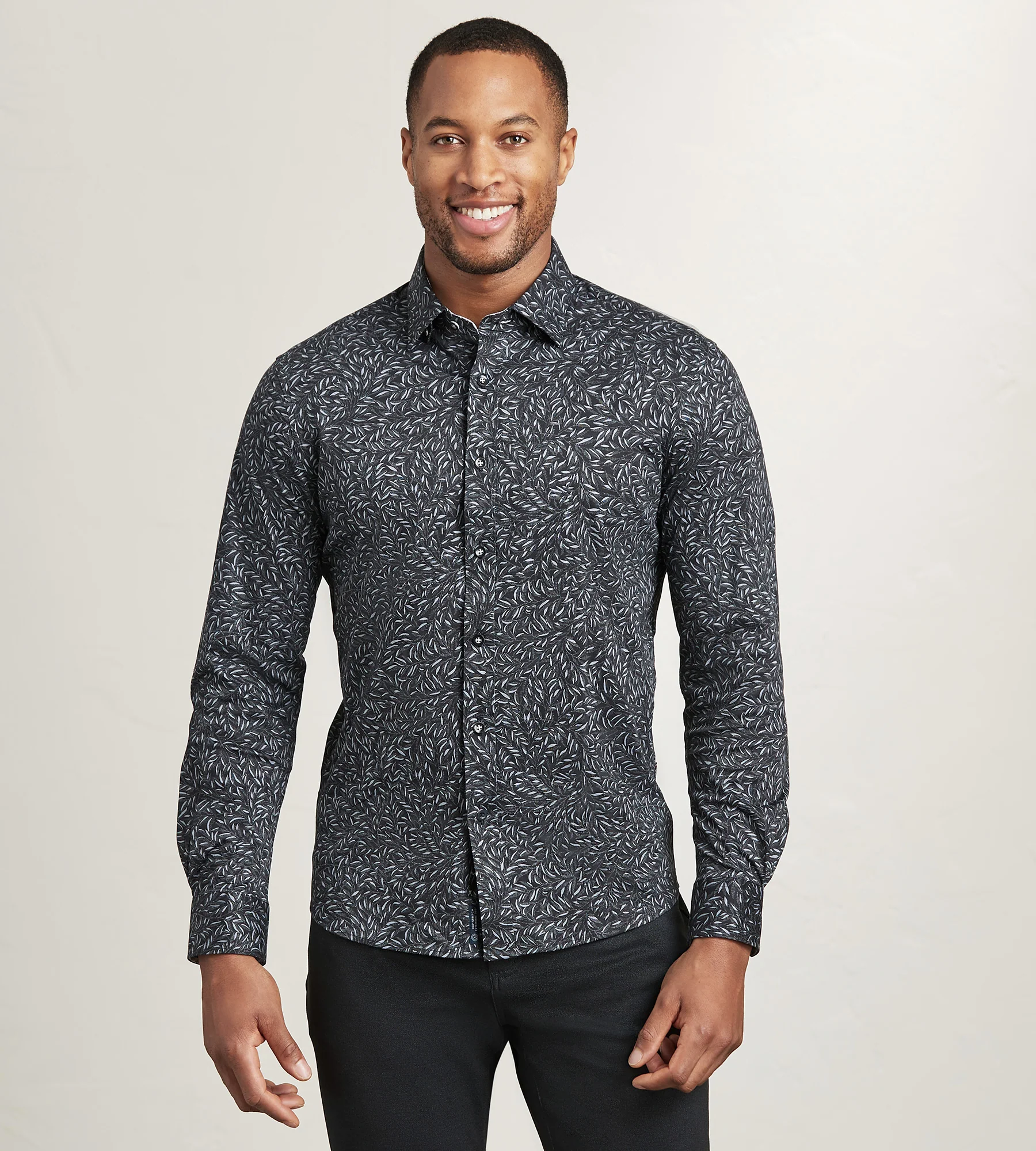 Hecther Paris Long Sleeve 360 Stretch Botanical Print Casual Shirt
