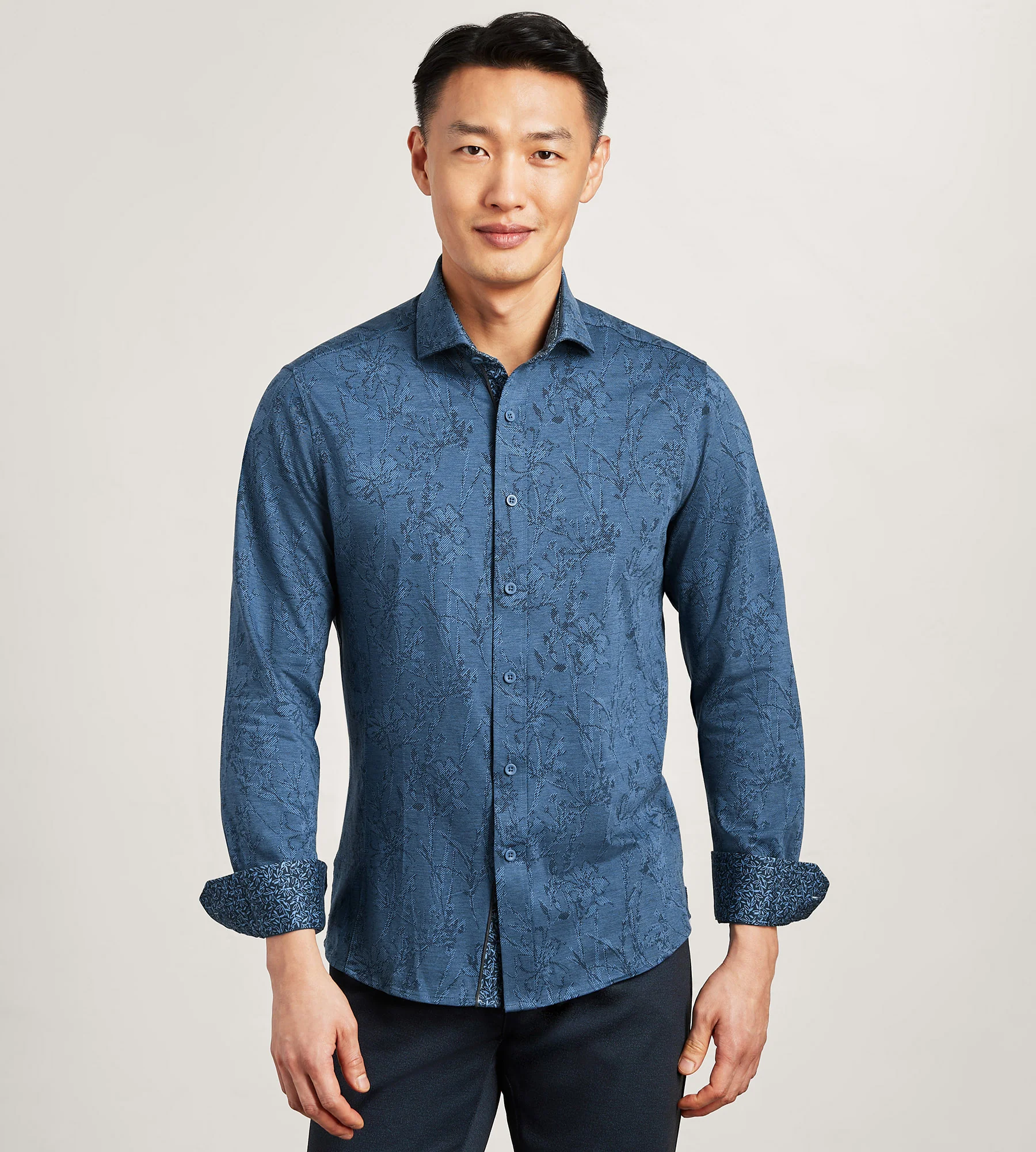 Long Sleeve Jacquard Stretch Casual Shirt