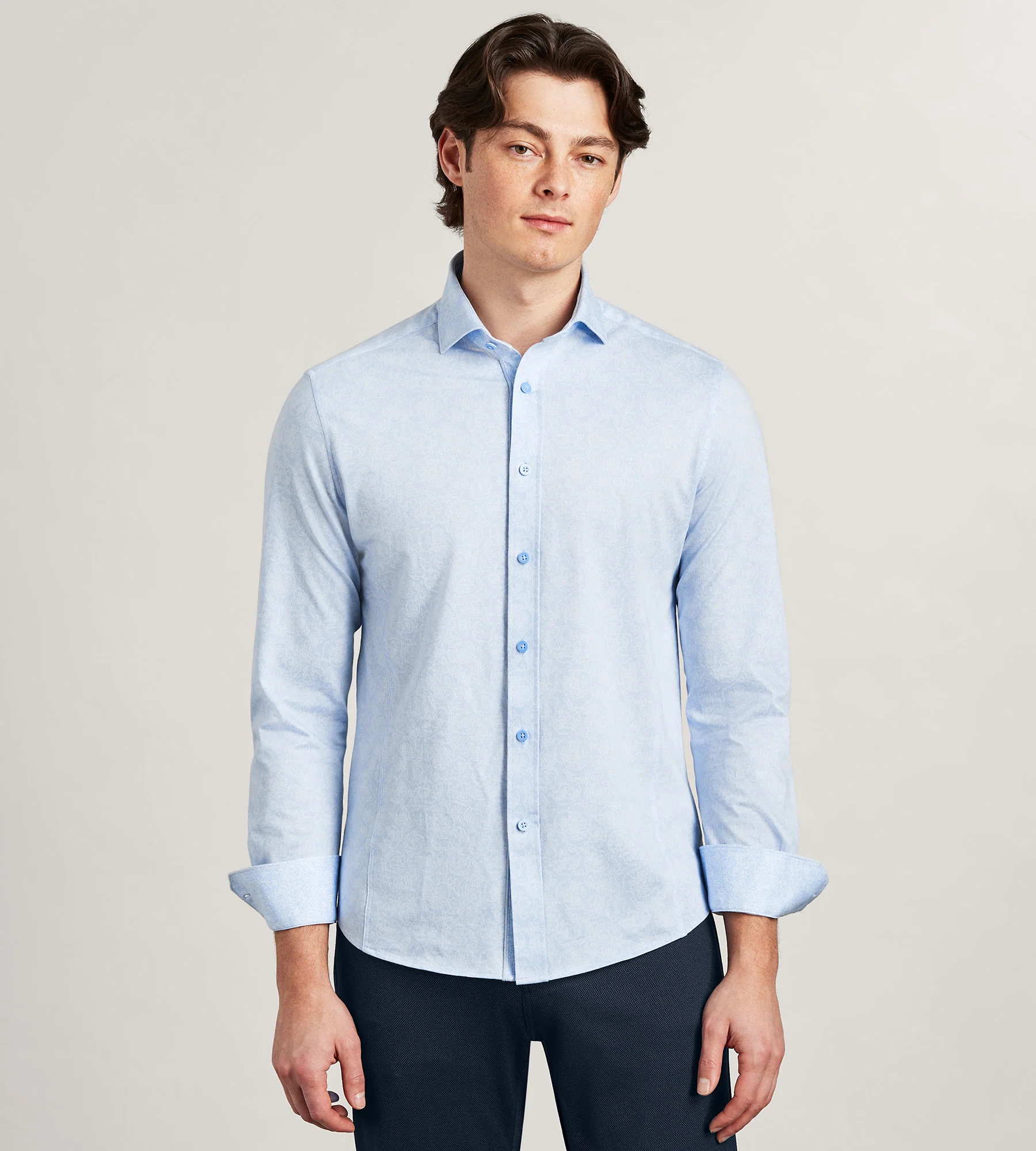 Long Sleeve Jacquard Stretch Casual Shirt