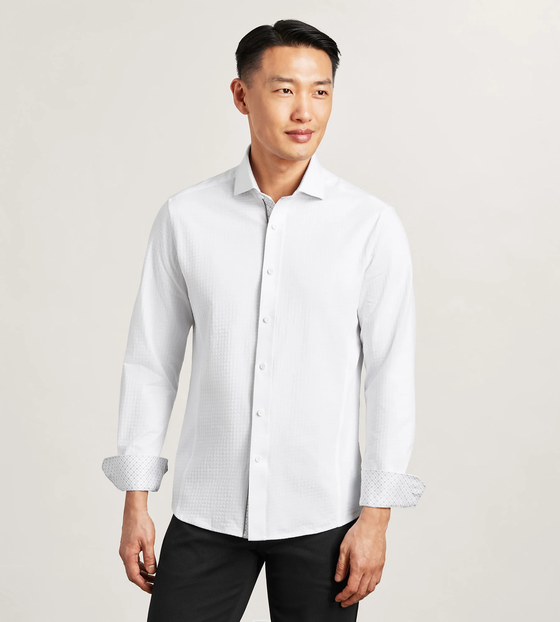 Long Sleeve Jacquard Stretch Casual Shirt
