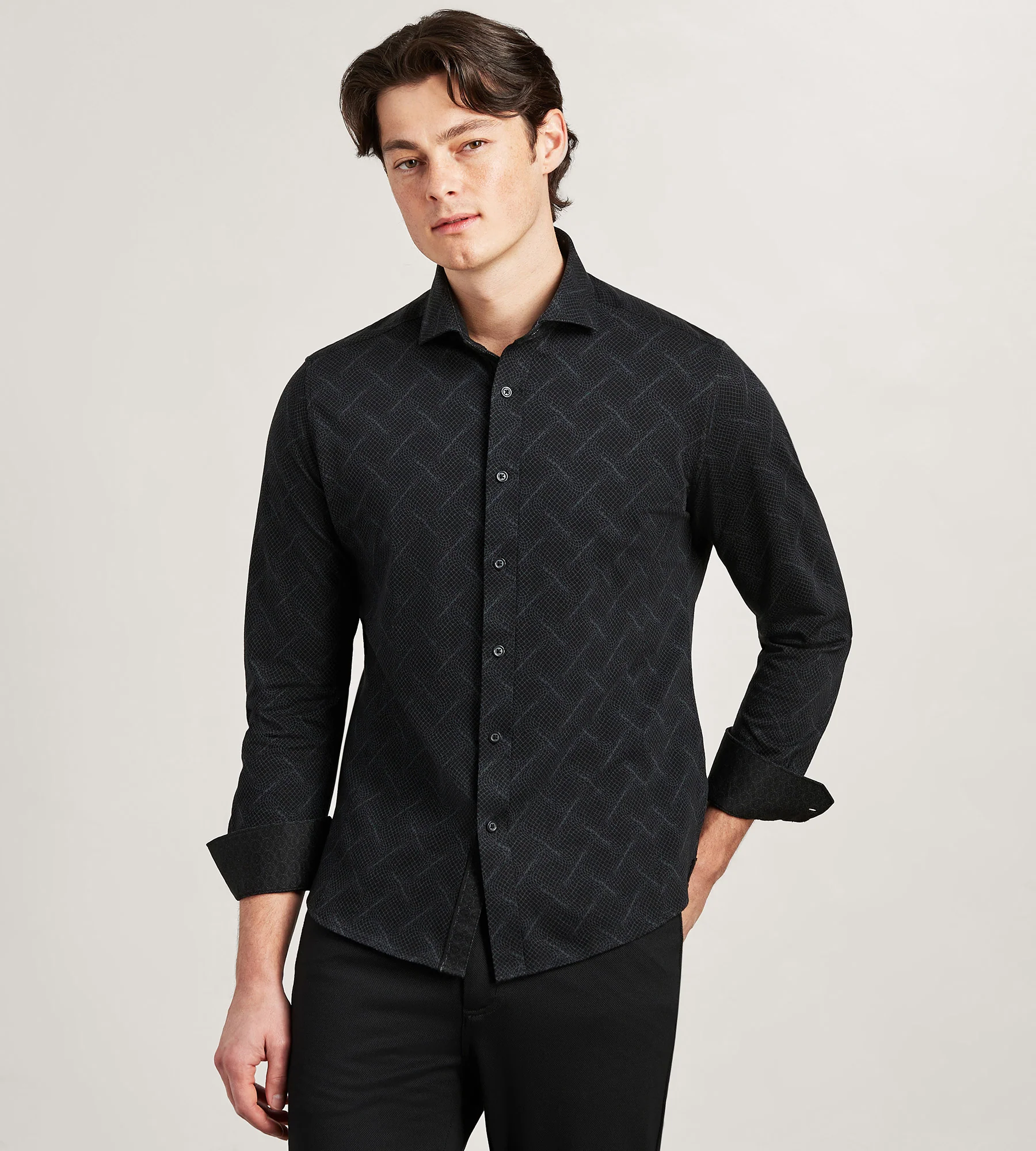 Long Sleeve Jacquard Stretch Casual Shirt