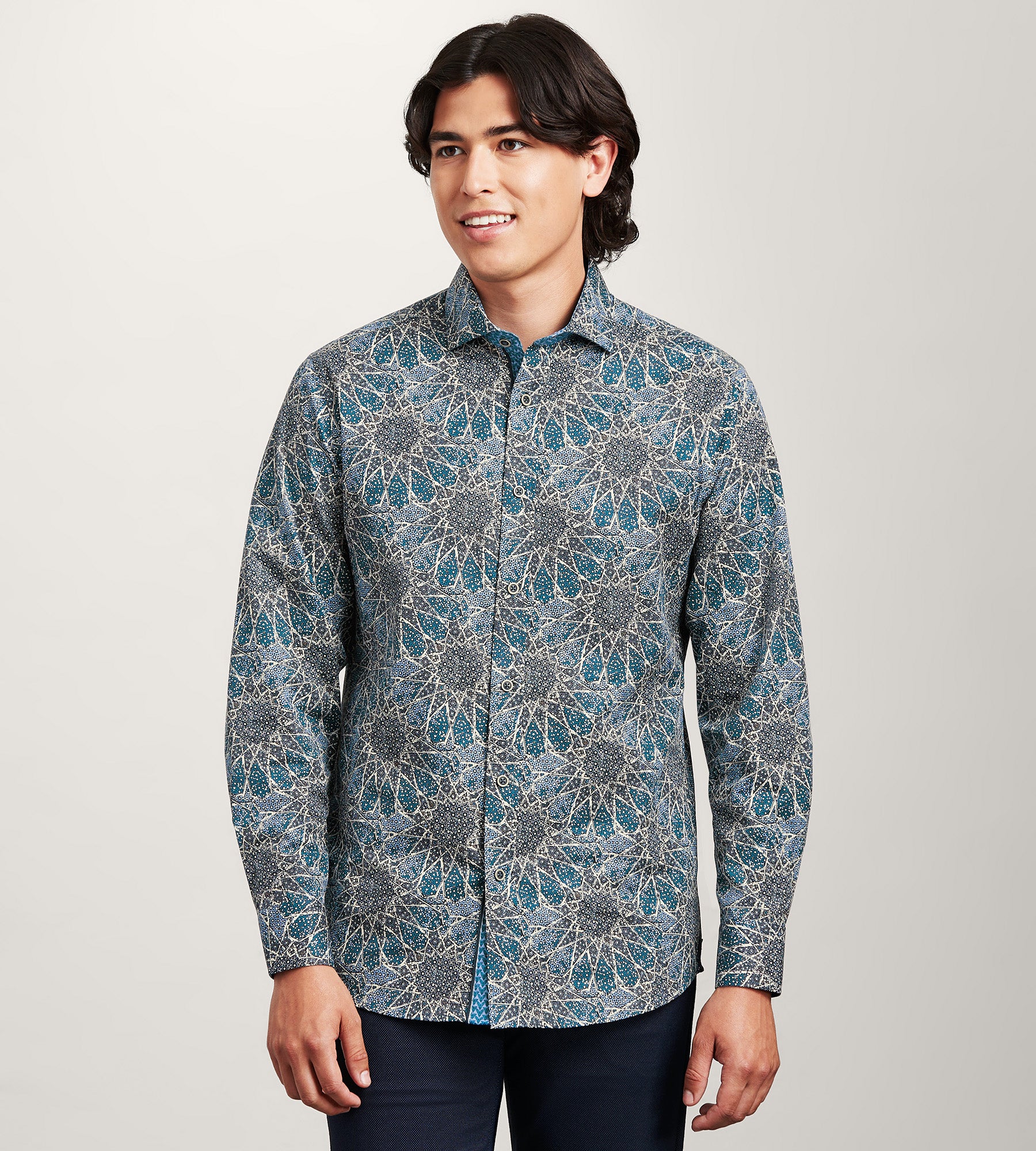 Long Sleeve Geo Print Casual Shirt