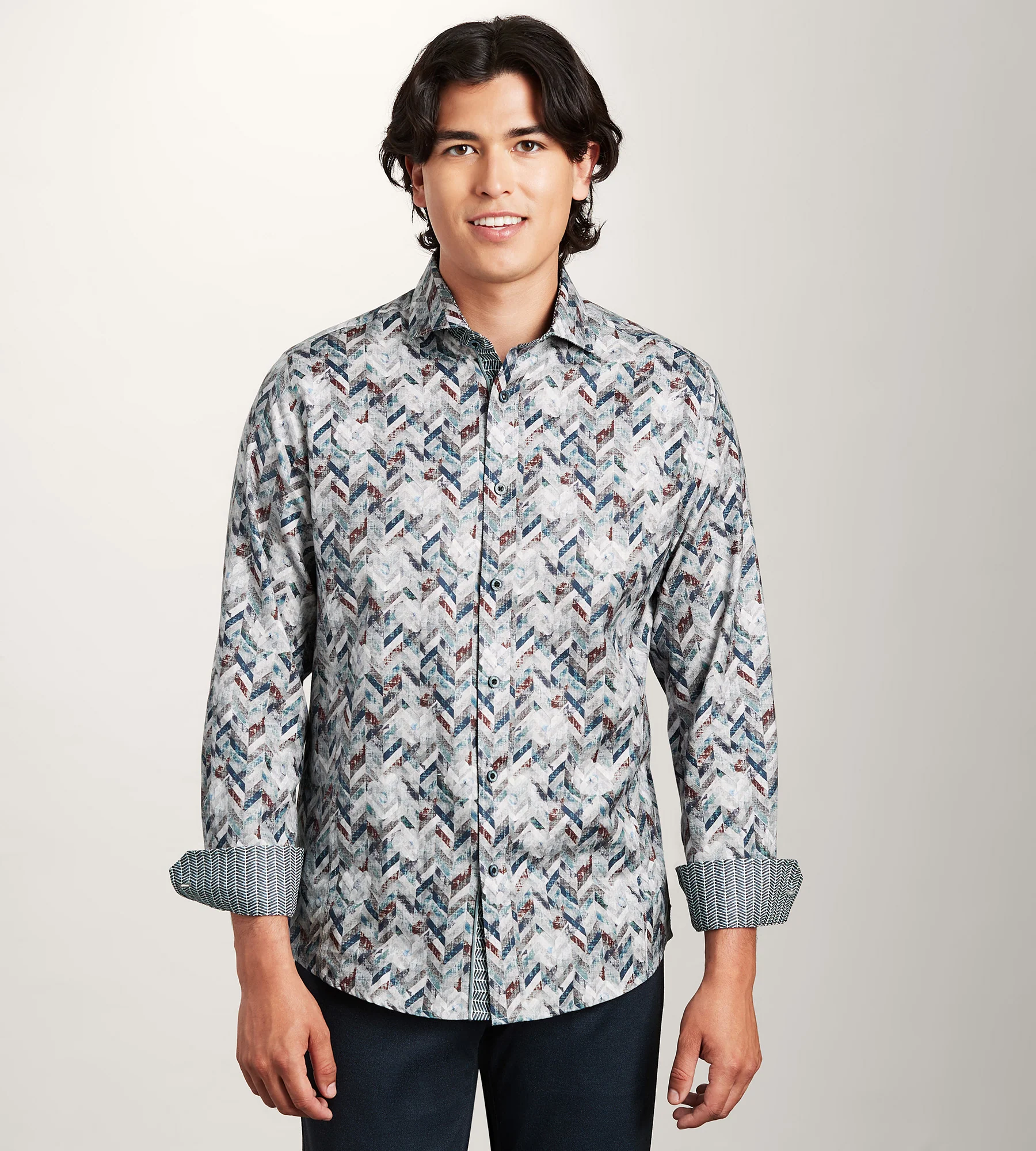 Long Sleeve Geo Print Casual Shirt