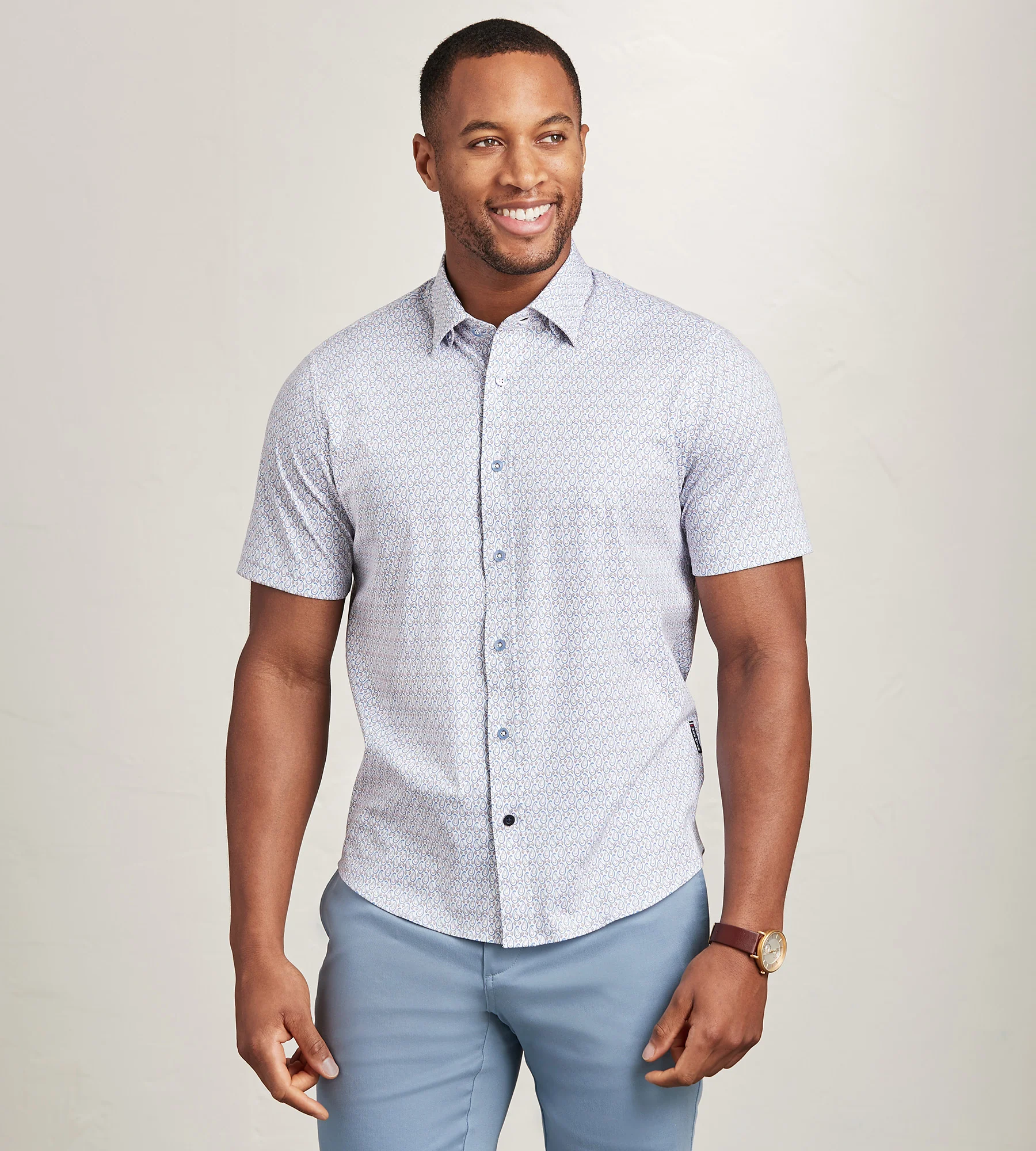 Modern Fit Short Sleeve Textured Pattern 360 Stretch Casual Shirt