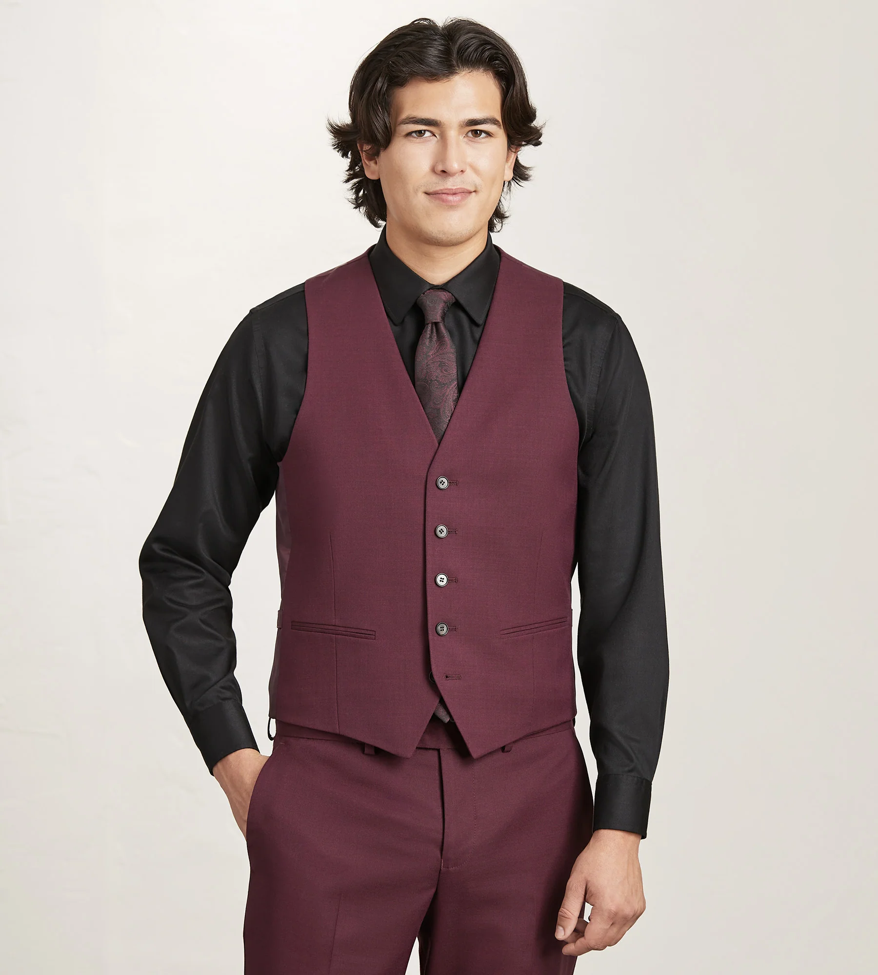 Burgundy Solid Suit Vest