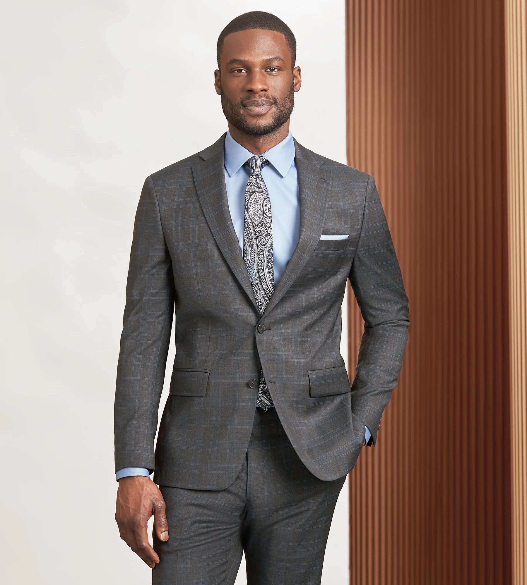 Modern Fit Brown Plaid Suit Jacket