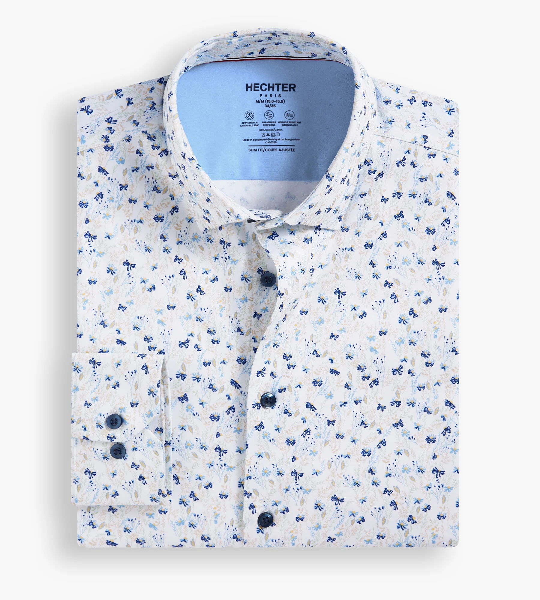 Slim Fit 360° Stretch Soft Touch Botanical Print Jersey Dress Shirt
