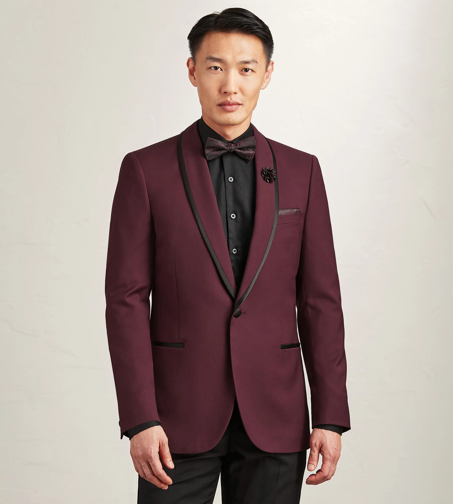 Slim Fit Burgundy Solid Tuxedo Jacket