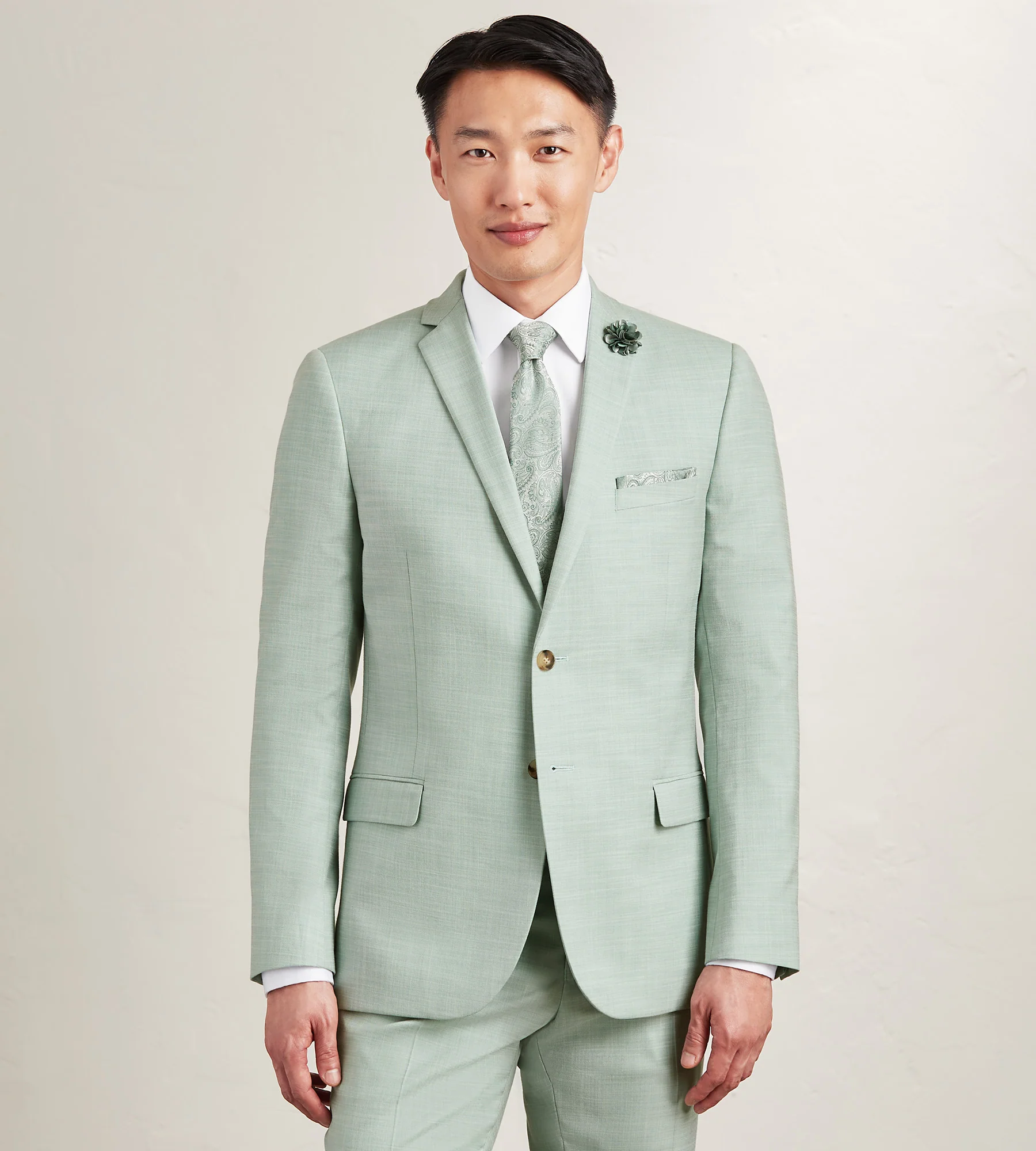 Slim Fit Pale Green Solid Suit Jacket