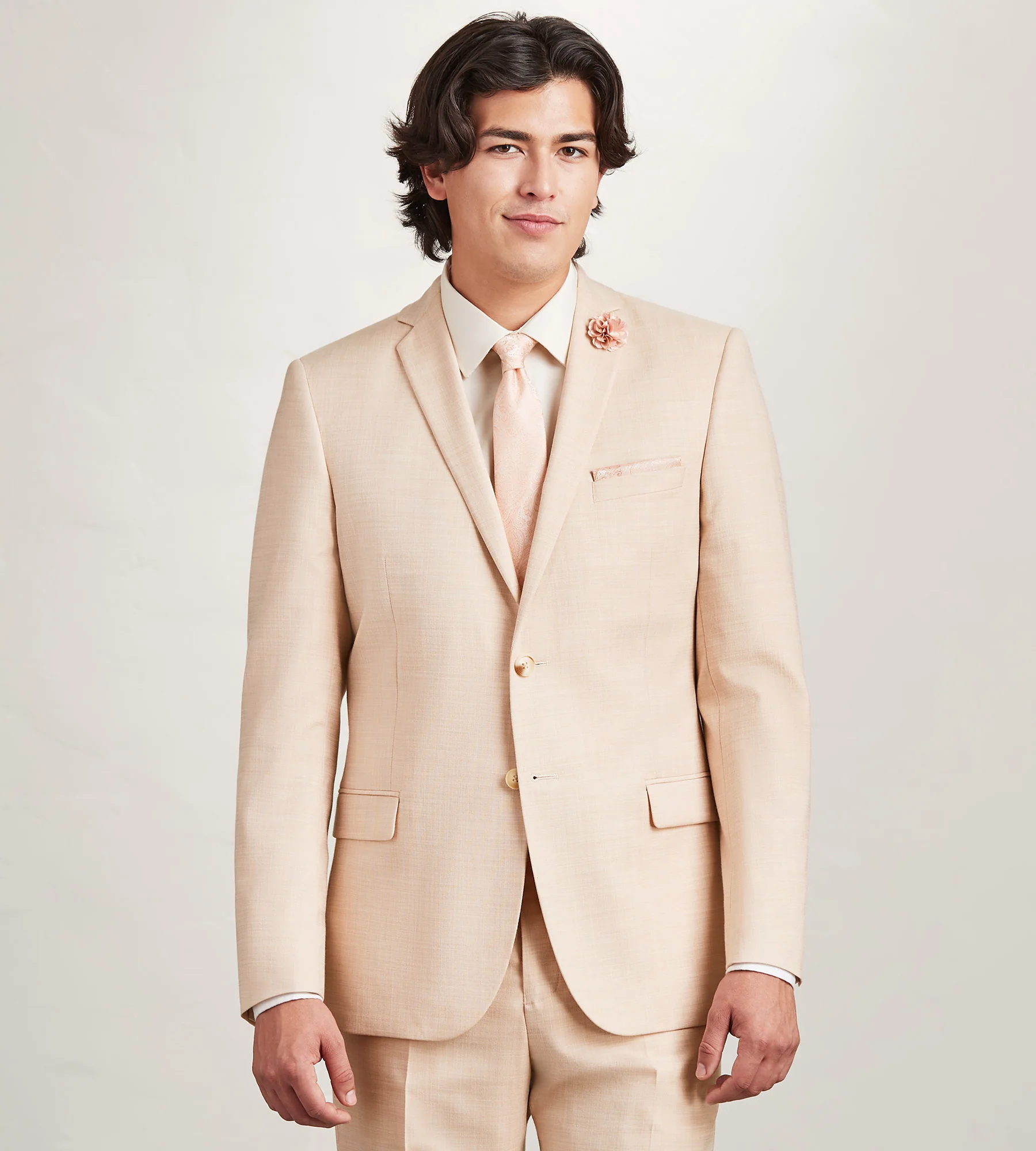 Slim Fit Pale Peach Solid Suit Jacket