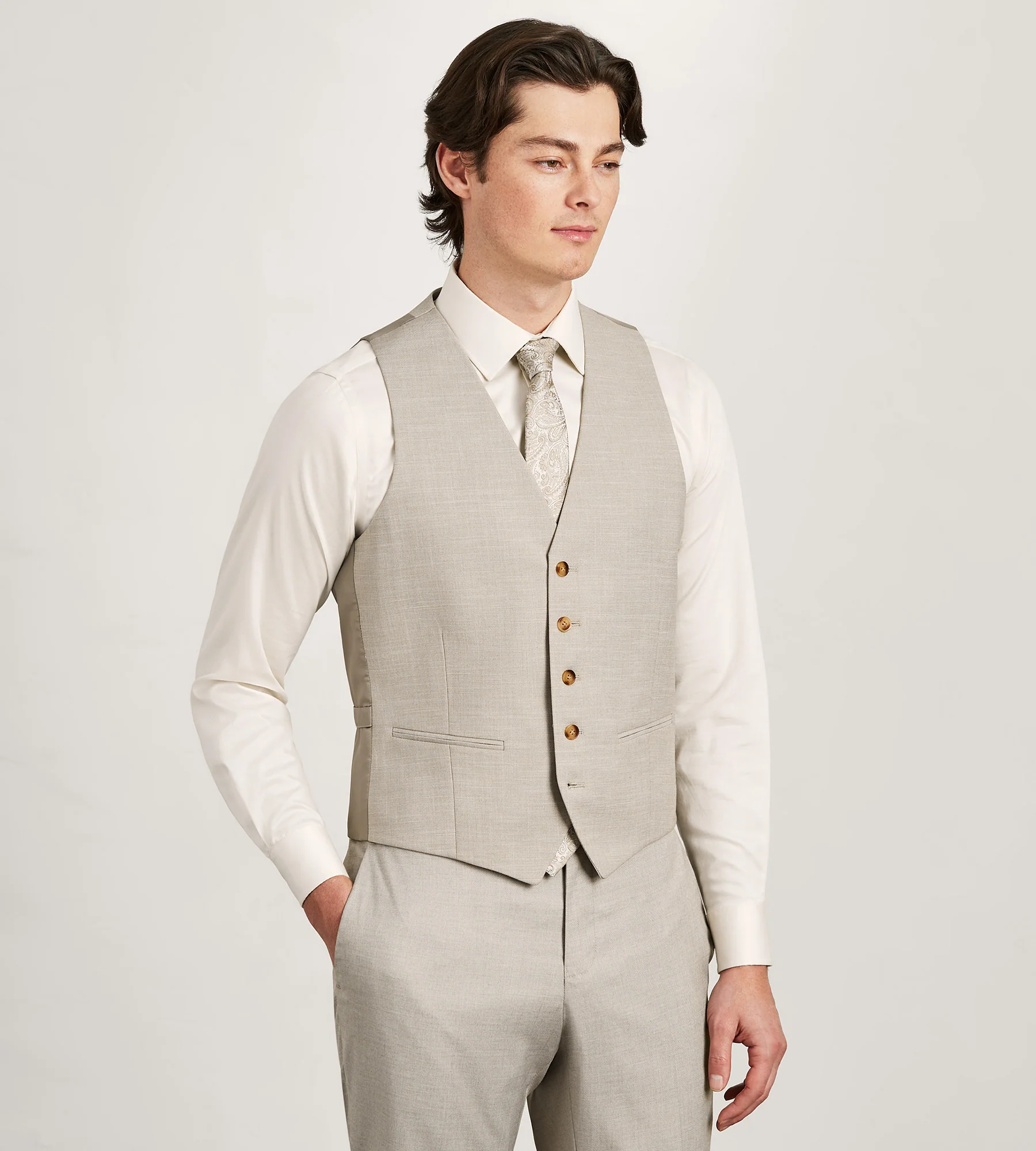 Tan Solid Suit Vest