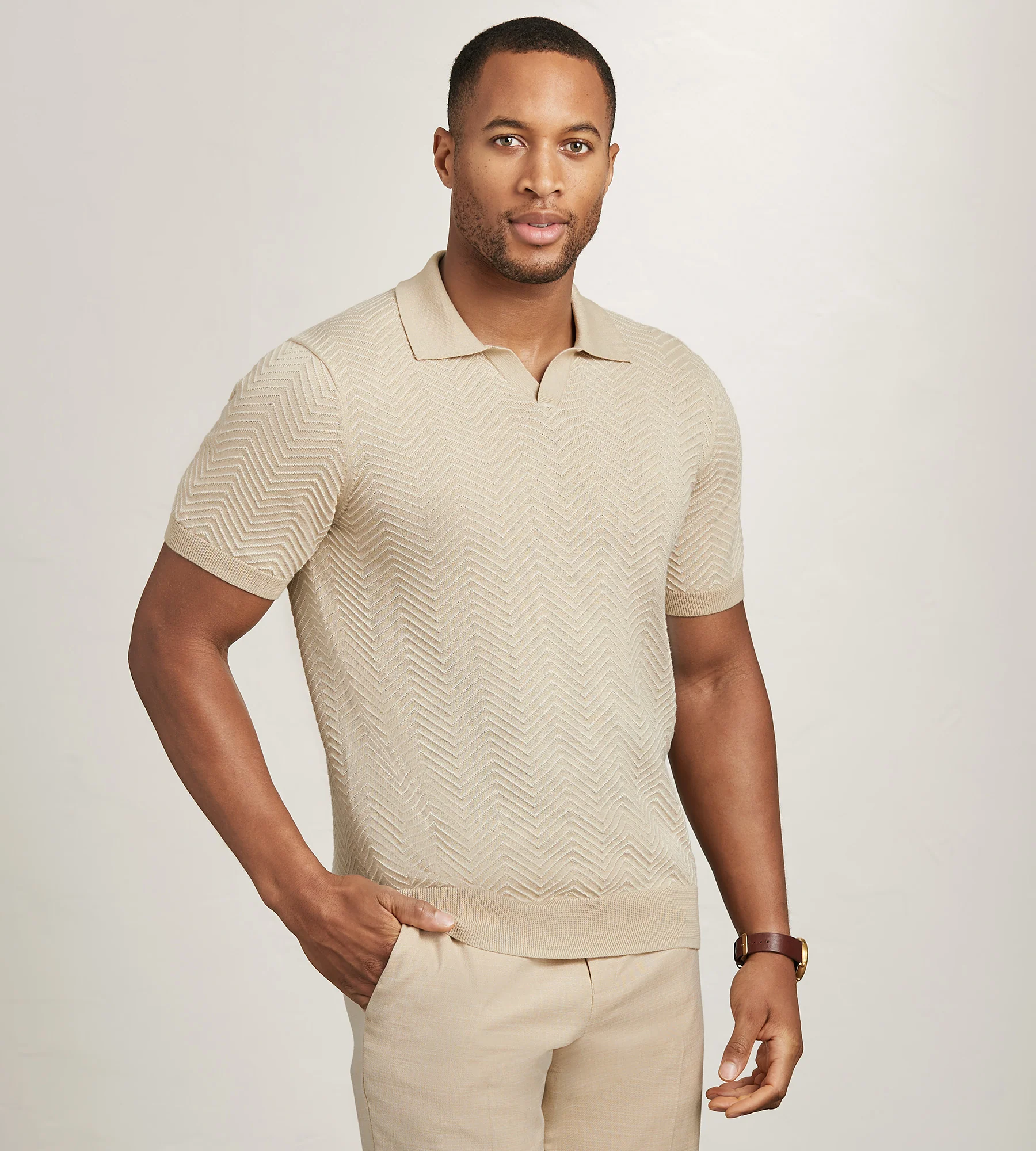 Modern Fit Short Sleeve Johnny-Collar Sweater Knit Polo